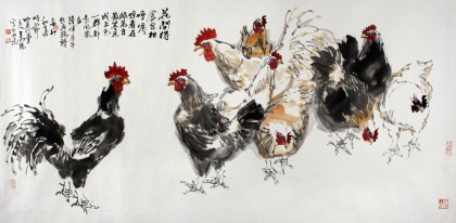 【已售】王向陽四尺精品《花間得食自相呼》 中國美術(shù)家協(xié)會會員