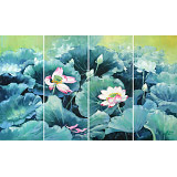 【已售】郭瑩 《荷韻幽香》四聯(lián) 北京著名女油畫(huà)家
