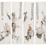 曹建濤 四條屏《漁樵耕讀》 獨(dú)具特色水墨人物畫(huà)家